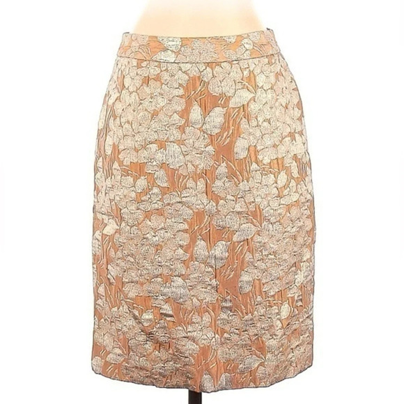 Talbots | Jacquard Brocade Peach Orange Metallic Floral Pencil Skirt Size 2 - Picture 1 of 3